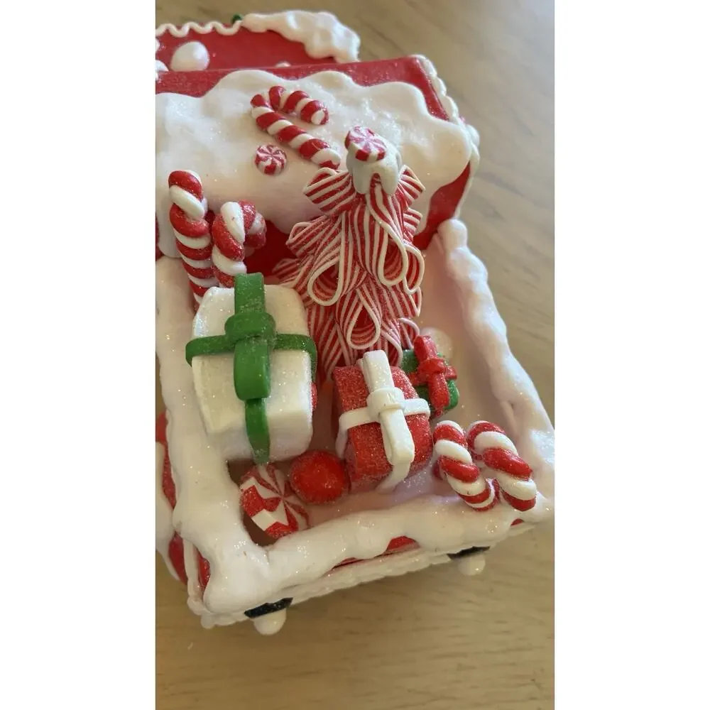 Kurt S. Adler Light Up Gingerbread Truck Santa Candy Canes Red Christmas Decor
